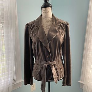 Anne Taylor Loft Velvet belted taupe Blazer with Ruffle back